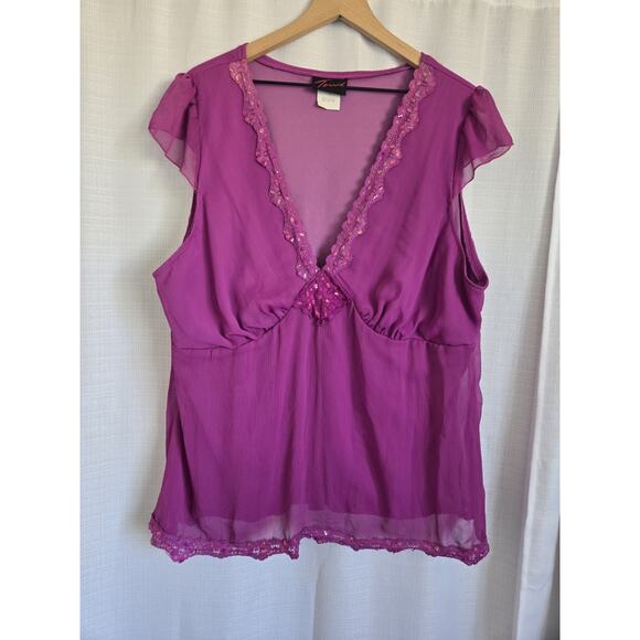 torrid Tops - Torrid Womens 3X Vintage Y2k Purple Babydoll Top Sequin Lace Trim Boho Peasant